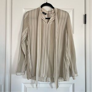 Akris Beige Striped Silk Blouse Size 8
